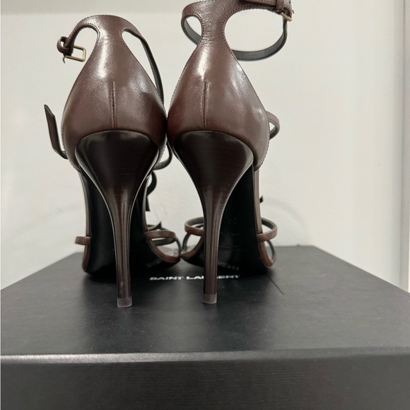 Yves Saint Laurent YSL Cassandra Brown Leather High Heel Sandals Sz 39.5 NEW - Picture 5 of 11